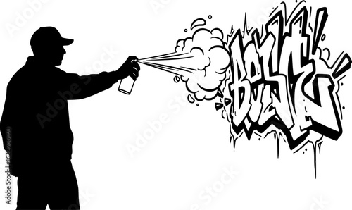 Silhouette Art of a Person Spraying Paint Can Graffiti Creation
