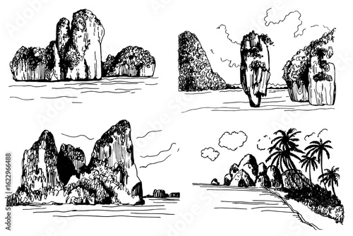 Hand-drawn landscapes of Thailand. Vector sketch  illustration.