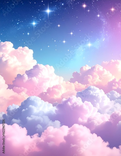 Pastel clouds, starry night sky