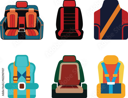Collection of colorful modern car seat interior design layouts Vector illustration