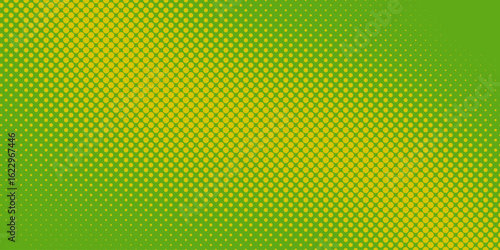 Bright lime green and emerald pop art retro background with halftone dots in comic style