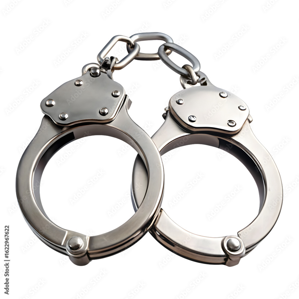 Obraz premium Metal handcuffs isolated on transparent background