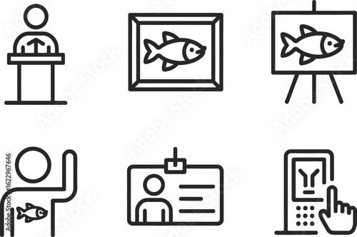 Various Black Line Art Icons Presentation, Artwork, Badge, Terminal, Tattoo