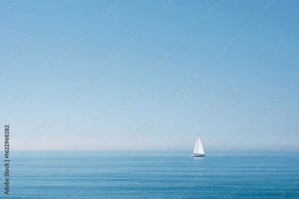 Obraz premium Calm ocean with solitary sailboat, creating serene atmosphere un