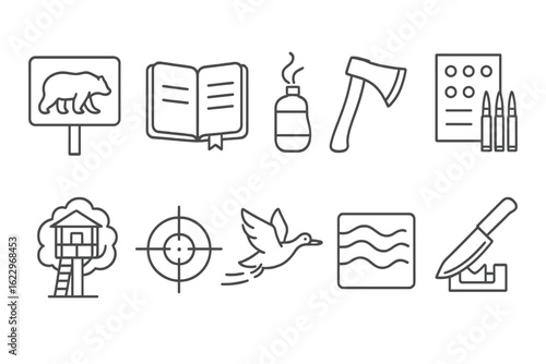 Outdoor adventure icon set. silhouette style for nature, camping, hunting enthusiasts
