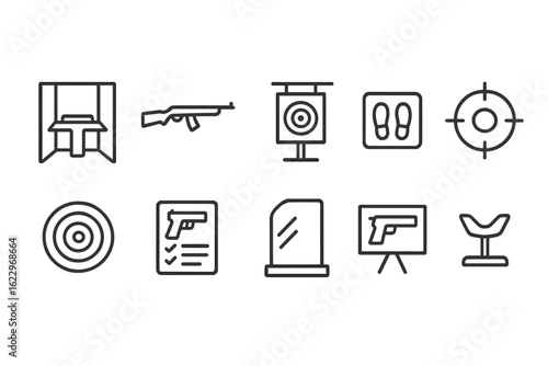 Shooting range outline icon set. target practice, firearms, gun safety line icons