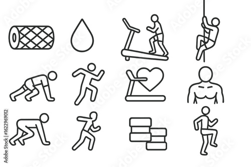 Fitness and exercise outline icon set. workout, gym, health symbols collection