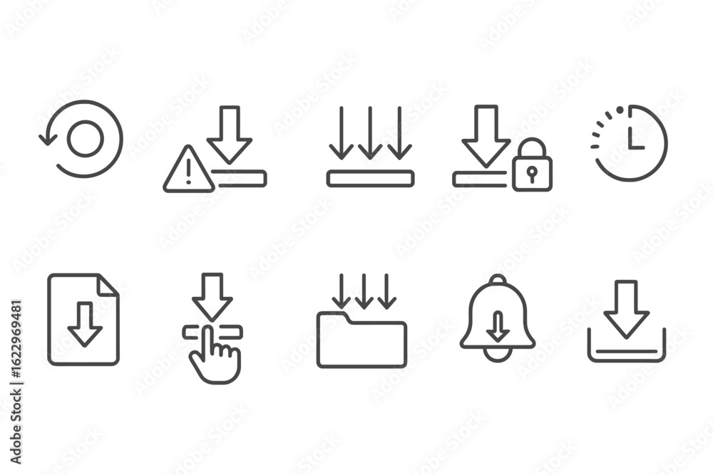 Fototapeta premium Download and update linear icon set: essential interface and notification symbols
