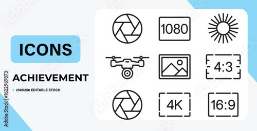 Collection of photography related icons emphasizing achievement in visual storytelling and content creation