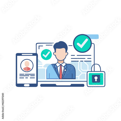 Secure Online Identity Verification Process Illustrated A graphic depicting a secure online identity verification process.