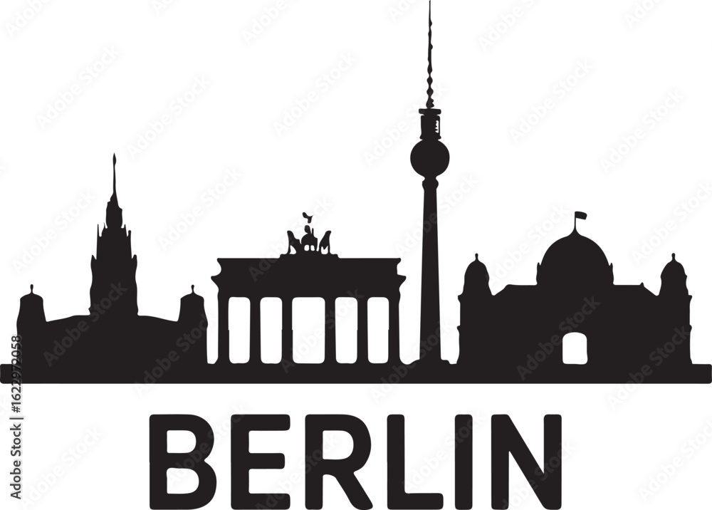 Fototapeta premium Black Silhouette of Berlin Skyline with Brandenburg Gate and TV Tower