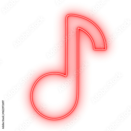Neon Red Music Note Icon, Transparent Background

