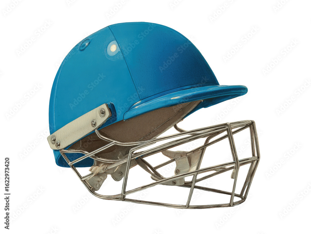 Naklejka premium Blue cricket helmet with protective face guard