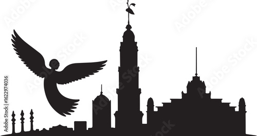 Black Silhouette of Mexico City Skyline with Angel of Independence and Torre Reforma