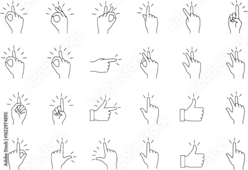 Vector art of vector illustration of as various hand gestures pointing clicking and selecting for user interface and digital communication