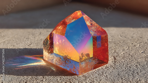Wallpaper Mural Geometric crystal with rainbow light reflection on concrete surface Torontodigital.ca