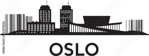 Black Silhouette of Oslo Skyline with Opera House and Barcode Buildings