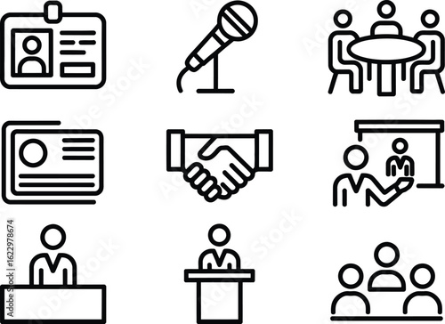 Business Event Elements on Transparent Background, Meeting Icons and Handshake