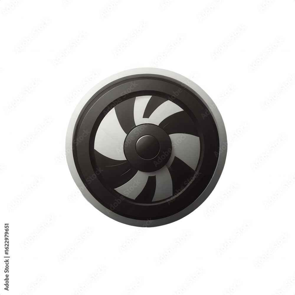 Fototapeta premium A circular fan with black and white blades against a black background