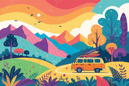 autumn landscape with trees colorful abstract pattern background. template summer concept. vector illustration	
