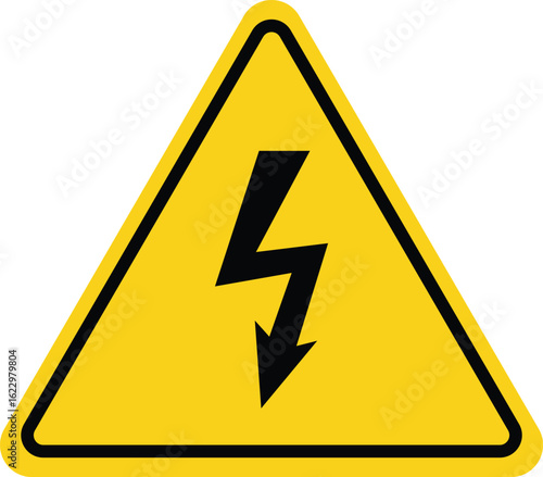 High voltage sign . Danger symbol in modern design. Black arrow in yellow triangle . Warning icon.
