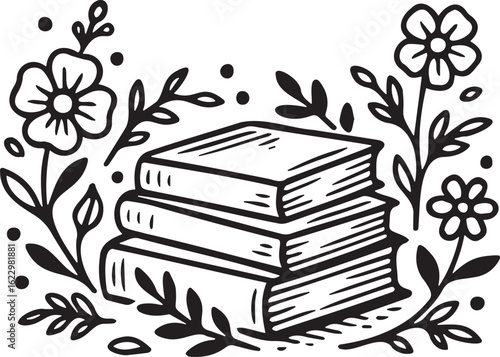 book stack with flowers