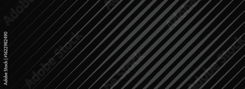 Black oblique straight line background. Modern dark linear abstract wallpaper. Luxury stripe gradient texture. Grey diagonal line backdrop for flyer, banner, poster, cover, presentation. Simple