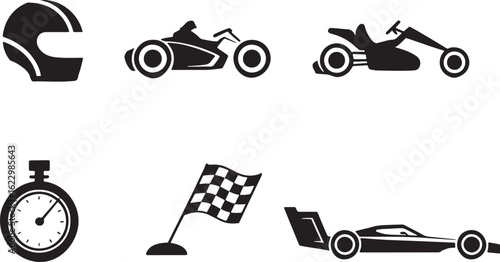 Motorsport and Racing Icons Black and White Vector Illustration for Speed and Competition