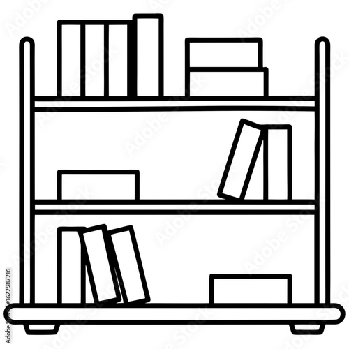 Bookshelf with books, minimalist style line art vctor