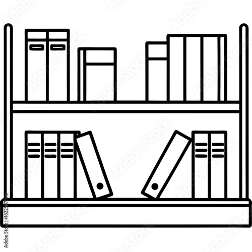 Bookshelf with books, minimalist style line art vctor