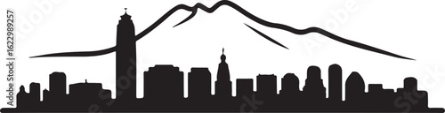 Black Silhouette of Santiago Skyline with Gran Torre and Andes Mountains