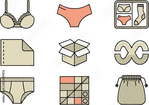 Underwear Lingerie Drawer Set Box Pattern Open Icon Style on White Background