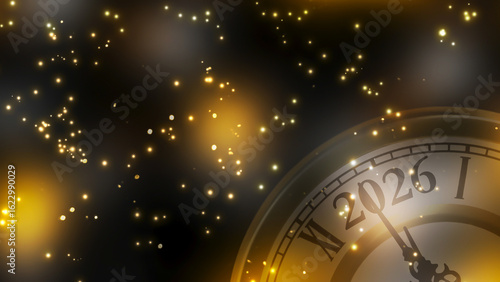 happy new year 2026 countdown clock on abstract glittering midnight sky with copy space, festive party invitation card concept for new years eve
