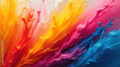 Vibrant paint splashes in rainbow colors abstract colorful