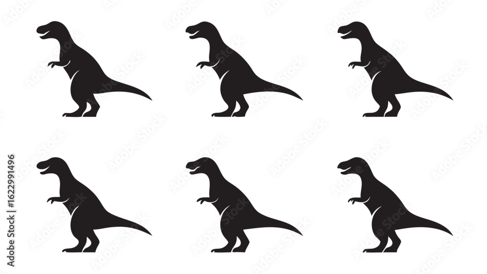 Fototapeta premium Six stylized black dinosaur silhouettes prehistoric