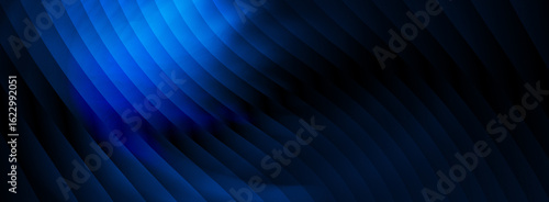 deep blue ribbed glass gradient abstract background with smooth glossy luminous wave texture and minimal fluid stripe pattern for stylish modern digital wallpaper design