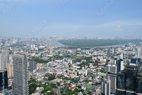 Aerial view from Maha Nakhon tower over the city of Bangkok, Thailand