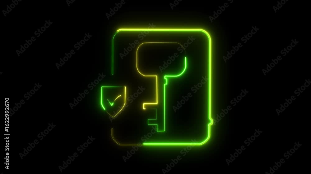 Neon Glowing Key Animation on Black Background – Security Concept Neon Glowing Key Animation on Black Background – Security Concept