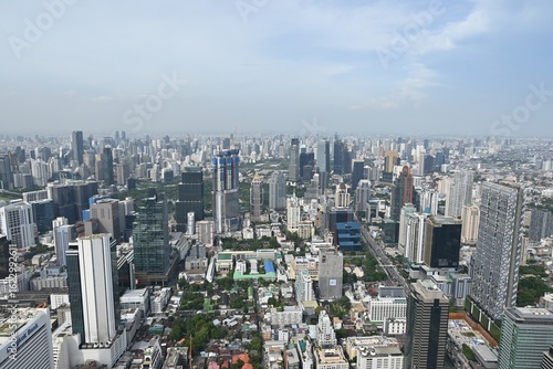 Aerial view from Maha Nakhon tower over the city of Bangkok, Thailand