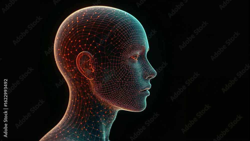 Obraz premium Digital glowing human head.