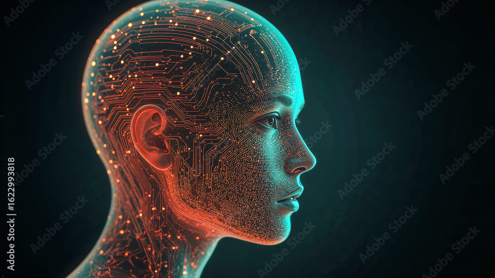 Obraz premium Digital glowing human head.
