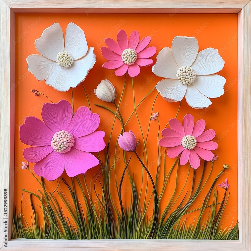 Obraz premium Vibrant flower arrangement against an orange backdrop.