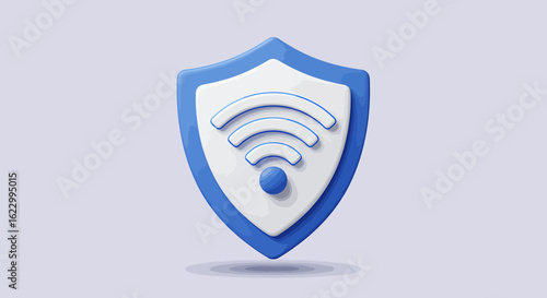 A blue and white shield icon with a Wi-Fi symbol in the center, representing network security.