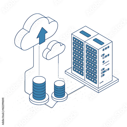 Cloud Computing and Server Room Isometric Design for Data Storage and Network Solutions illustration modern vector graphic background