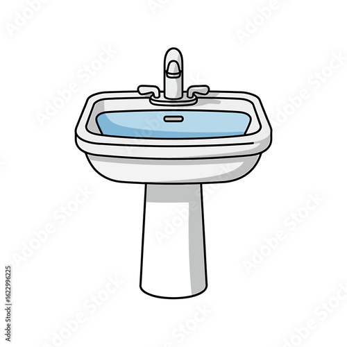 Illustration of a Bathroom Sink with Running Water Isolated on White Background Cleanliness and Hygiene Concept