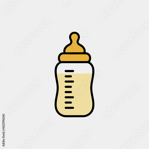 Isolated baby bottle with yellow liquid and black outline for infant feeding and nutrition vector icon