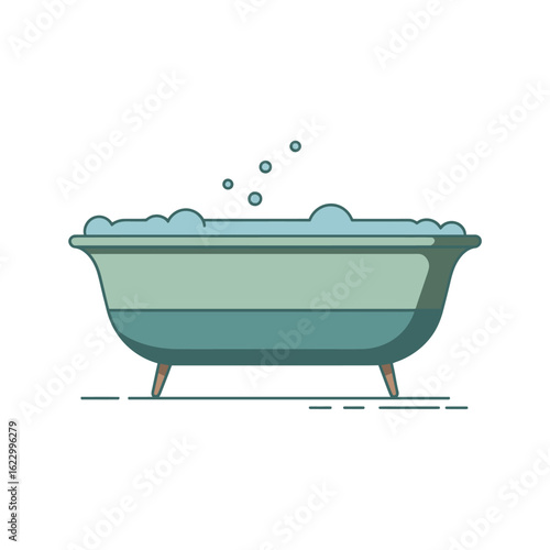 Isolated Bathtub with Water and Bubbles Illustration for Bathroom Designs and Relaxation Concepts