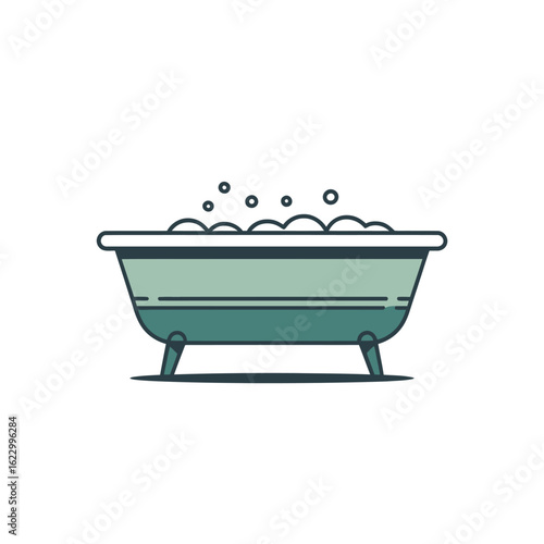 Vintage Clawfoot Bathtub with Bubbles Illustration for Relaxation and Self Care Concepts Graphic Element