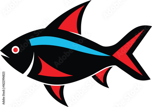 Stylized fish clip art in vector format, highlighting its shape and colors in a playful manner