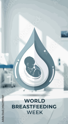 Nurturing life's beginning, a conceptual illustration of a newborn within a droplet of mother's milk for awareness campaigns.